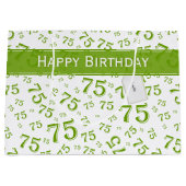 75th Happy Birthday Green/White Number Pattern Groot Cadeauzakje (Voorkant)