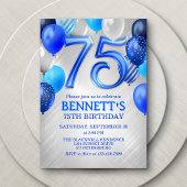 75th Mens Blue Birthday Invitation