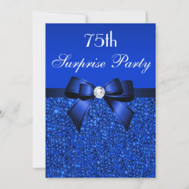 75th Surprise Party Royal Blue Sequins en boog Kaart