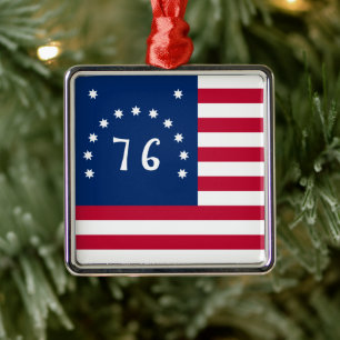 76 Vlag van de strijd, Amerikaanse Kerstbanner Metalen Ornament