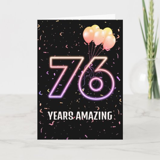 76e Birthday-ballonnen en Confetti Kaart (Voorkant)