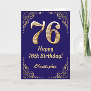 76e Birthday Navy Blue en Gold Glitter Lijst Kaart