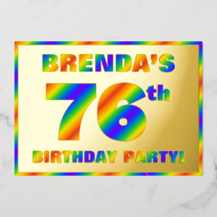 76e Birthday Party — Fun, regenboogspectrum "76" Folie Uitnodiging
