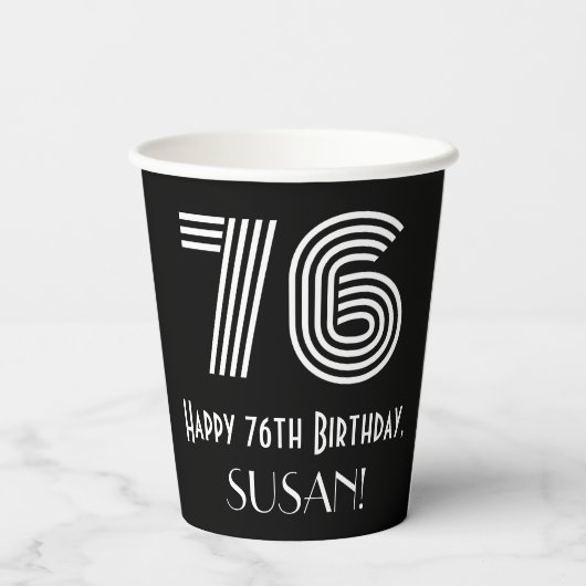 76e verjaardag — Art Deco Geïnspireerde look "76"  Papieren Bekers (Achterkant)