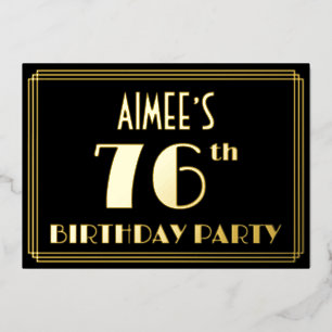76e verjaardag: Art Deco Kijk "76", met naam Folie Uitnodiging