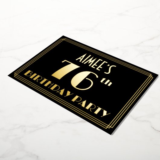 76e verjaardag: Art Deco Kijk "76", met naam Folie Uitnodiging (Gedraaid)