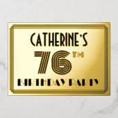 76e verjaardag — Art Deco Style "76" en naam Folie Uitnodiging (Voorkant)
