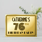 76e verjaardag — Art Deco Style "76" en naam Folie Uitnodiging (Staand Voorkant)