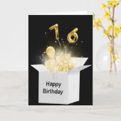 76e verjaardag ballonnen in witte doos kaart (Gele Bloem)