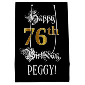 76e verjaardag ~ Fancy script; Faux Gold look; naa Medium Cadeauzakje (Achterkant)