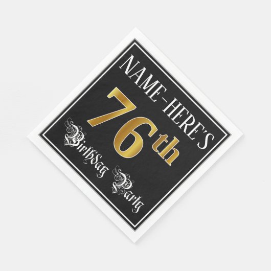 76e verjaardag — Fancy script, Faux Gold look Servet (Hoek)