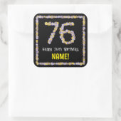 76e verjaardag: Floral Flowers Number, Custom Name Vierkante Sticker (Tas)