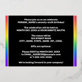 76e verjaardag: Fun, kleurrijk regenboogpatroon Folie Uitnodiging (Achterkant)