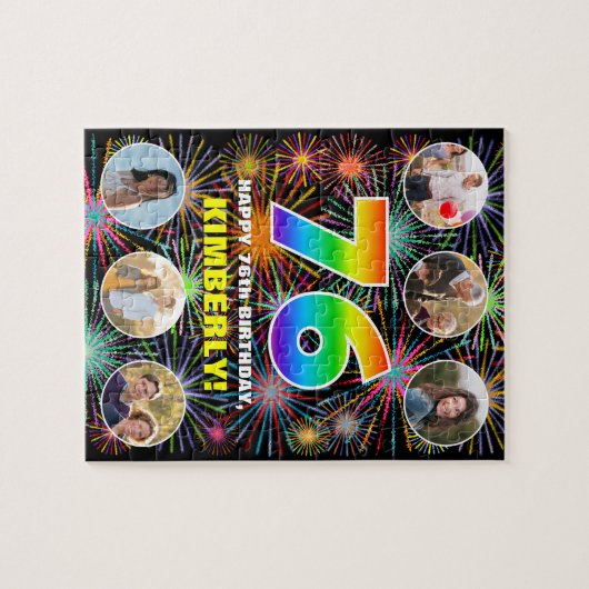 76e verjaardag: Fun Rainbow #, aangepaste naam + f Legpuzzel (Horizontaal)
