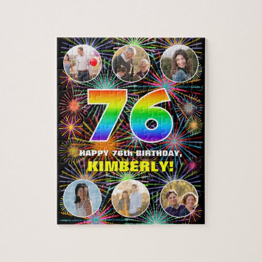 76e verjaardag: Fun Rainbow #, aangepaste naam + f Legpuzzel (Verticaal)