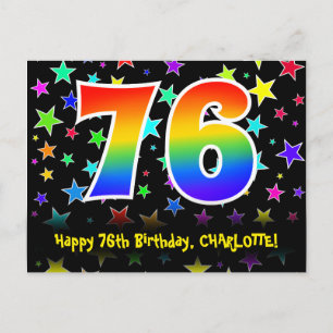 76e Verjaardag: Fun Sterren Patroon, Regenboog 76, Briefkaart