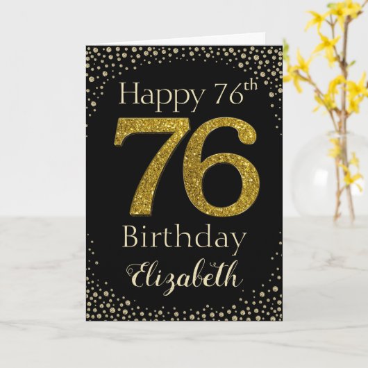 76e verjaardag glitterkaart kaart (Gele Bloem)