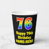 76e verjaardag: Kleurrijk, Leuk, Spannend, Regenbo Papieren Bekers (Achterkant)
