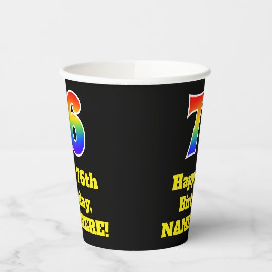 76e verjaardag: Kleurrijk, Leuk, Spannend, Regenbo Papieren Bekers (Links)