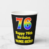 76e verjaardag: Kleurrijk, Leuk, Spannend, Regenbo Papieren Bekers (Voorkant)