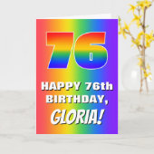 76e verjaardag: kleurrijk, vun regenboogpatroon # kaart (Gele Bloem)