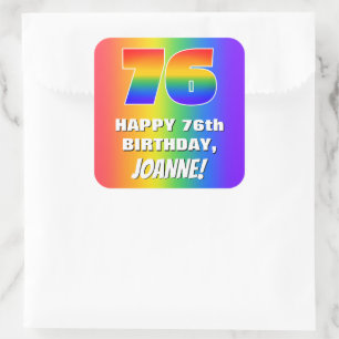 76e verjaardag: kleurrijk, vun regenboogpatroon # vierkante sticker