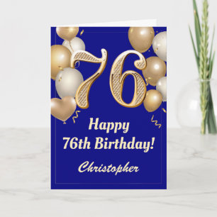 76e verjaardag marinenblauw en gouden ballonnen Co Kaart