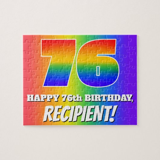 76e verjaardag — Meerkleurig regenboogpatroon "76" Legpuzzel (Horizontaal)