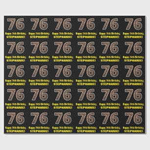 76e verjaardag: Naam & Faux Wood Grain Patroon "76 Cadeaupapier