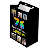76e verjaardag: Regenboog "76", Aangepaste foto's  Medium Cadeauzakje (Voorkant Gekanteld)