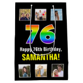 76e verjaardag: Regenboog "76", Aangepaste foto's  Medium Cadeauzakje (Achterkant)