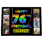 76e Verjaardag: Regenboogtekst, Aangepaste foto's Groot Cadeauzakje (Voorkant)