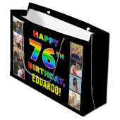 76e Verjaardag: Regenboogtekst, Aangepaste foto's Groot Cadeauzakje (Voorkant Gekanteld)