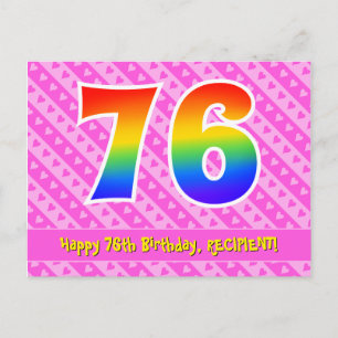 76e verjaardag: Roze strepen & harten, Regenboog 7 Briefkaart