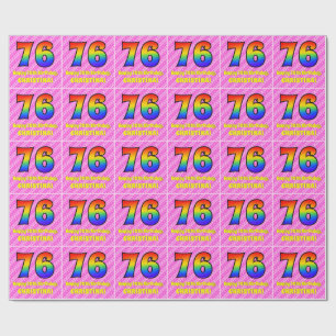 76e verjaardag: roze strips & harten, regenboognr. cadeaupapier