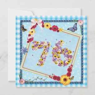 76e verjaardag Uitnodigingsbloemen, vlinders Kaart