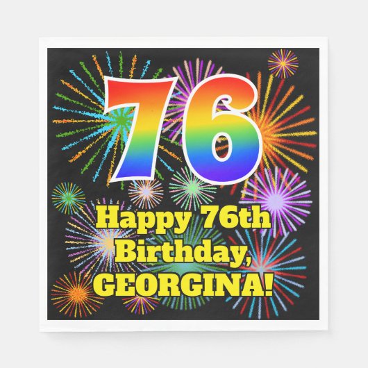 76e verjaardag: Vuurwerk Fun Pattern + Regenboog 7 Servet (Voorkant)