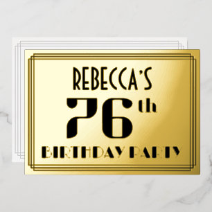 76ste verjaardagsfeest: Art Deco-look “76” en naam Folie Uitnodiging