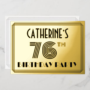 76ste verjaardagsfeest — Art Deco-stijl “76” & naa Folie Uitnodiging