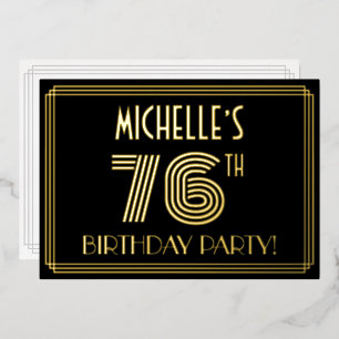 76ste verjaardagsfeest — Art Deco-stijl “76” + naa Folie Uitnodiging
