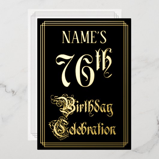 76ste verjaardagsfeest — Fantasievol script & Aang Folie Uitnodiging (Voorkant / Achterkant)