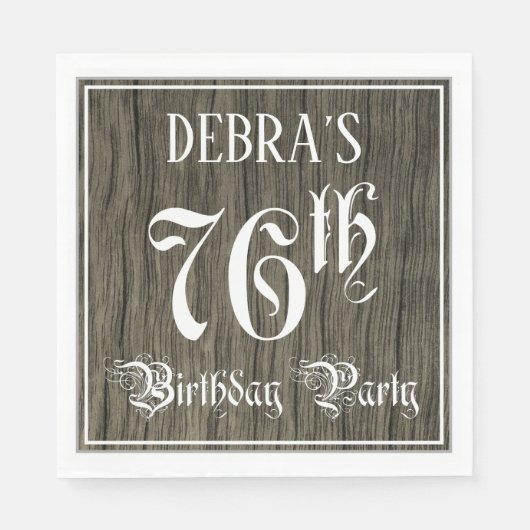 76th Birthday Party — Fancy script, Faux Wood Kijk Servet (Voorkant)