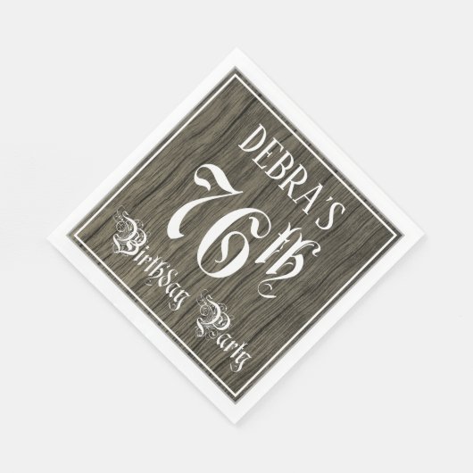 76th Birthday Party — Fancy script, Faux Wood Kijk Servet (Hoek)