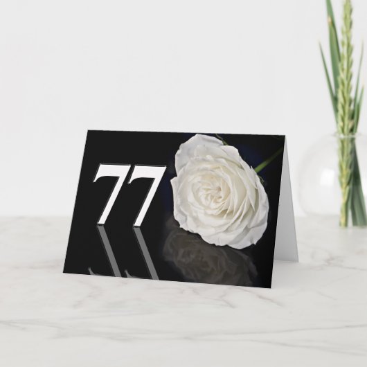 77e Anniversaire Carte avec une rose blanche class (Devant)