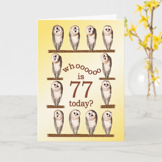 77e anniversaire, Carte des chouettes curieux. (Fleur jaune)
