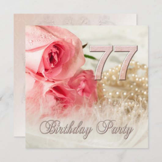 77e anniversaire invitation de fête, roses et perl (Devant / Derrière)