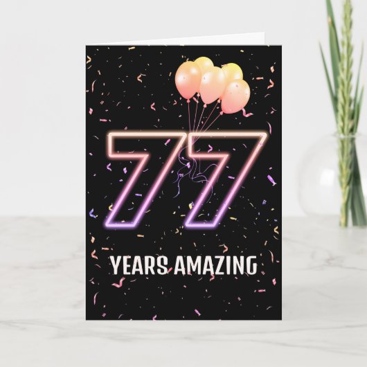 77e Birthday-ballonnen en Confetti Kaart (Voorkant)