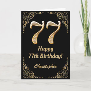 77e Birthday Black en Gold Glitter Lijst Kaart