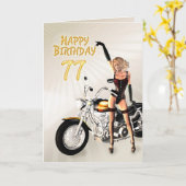 77e carte d'anniversaire avec une fille de moto (Fleur jaune)