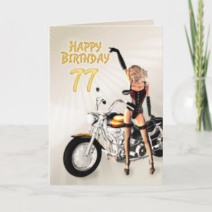 77e carte d'anniversaire avec une fille de moto